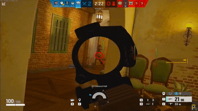 Rainbow Six Siege cheats - aimbot tracking an enemy at range with bullet prediction